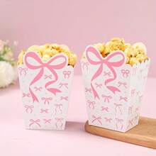 10/20/50pcs Sweet Pink Bow Popcorn Boxes, Mini Paper Bow Popcorn Bags, Macaron Color Candy Storage Boxes, Birthday Party, Pajama Party, Bridal Shower, Wedding, Movie Night, Party Favor Boxes - Pink - View 6