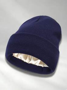 1 st herr-stickad mössa med satinfoder, varm vintermössa i ull för hårsydd, anti-frizz, pullover-mössa för kallt väder, flerfärgad - Satinfoder - Visa 10