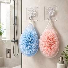 2pcs Bath Sponge Gloves + 2 Hooks Combo Set, Blue For Men, Pink For Women, Double-Sided Scrubbing & Foaming Practical Bathroom Set - Multicolor - View 4