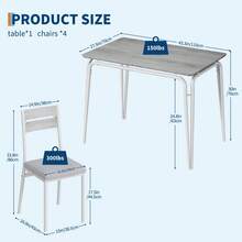 Space-Saving 5-Piece Dining Table Set For 4 – Modern Rectangular Table With 4 Upholstered Chairs – Ideal For Apartments, Breakfast Nooks, Small Spaces - Washed Gray + White Tube - View 7