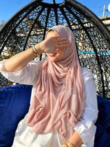 FADZOYLE 1pc Feather Rhinestone Chiffon Hijab Elegant Solid Color Scarf For Women Muslim Fashion Headscarf Daily Use Travel Gift Accessories - Multicolor - View 3
