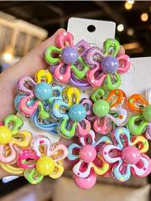 5 buah Ikat Rambut Bunga Blok Warna Kartun, Ikat Rambut Manik-manik Warna-warni Lucu Warna Permen, Jepitan Ekor Kuda Elastisitas Tinggi, Aksesori Rambut Tidak Merusak, Ikat Rambut, Daya Tahan Tinggi, Cocok untuk Penggunaan Sehari-hari, Warna Acak - MultiWarna - View 1
