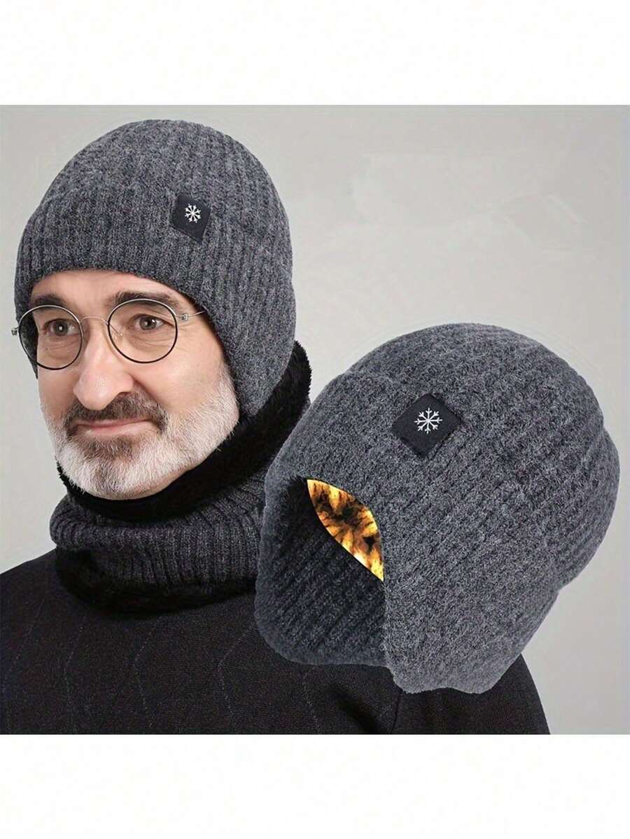 1pc Men's Thick Wool Earflap Knit Hat, Perfect Gift For Father, Ideal For Christmas Or Valentine's Day - A - View 1