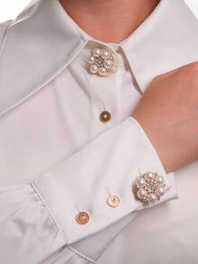 6Pcs Set Faux Pearl Shirt Button Covers Flower Cuff Links Sleeve Button Covers Chic Clothing Decor Accessories - Flowers - View 5