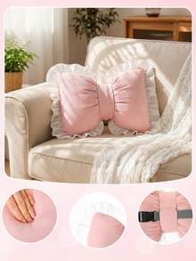 Lace Bow Throw Pillow, Soft & Cute Spring Bowknot Decorative Cushion, Suitable For Bedroom, Sofa, Bed And Other Home Decor In Spring & Summer, Great Spring Gift For Family And Friends - Pink - View 4
