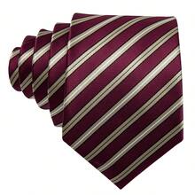 Dasi Pria Bergaris Merah Anggur, Sapu Tangan, Manset untuk Pernikahan, Prom, Makan Malam Bisnis - Burgundy - View 3