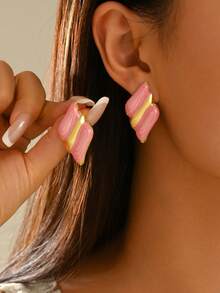 1 Pair Minimalist Fashion Stainless Steel Oil Drop Geometric Shape Earrings For Women, Versatile For Daily Wear - Multicolor - View 1