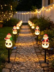 1pc Solar Powered Christmas Garden Stake Light, Snowman & Santa Claus Design, Waterproof LED Solar Pathway Light, Outdoor Yard Lawn Patio Christmas Holiday Decoration - Multicolor - View 3