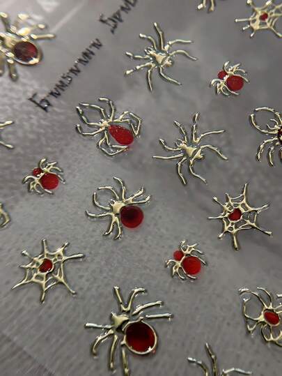 Red Spider Web Halloween Gold Foil Nail Stickers, 1pc Y2K 5D Embossed Self-Adhesive DIY Nail Stickers And Decals - Girls And Women Nail Art Supplies And Nail Accessories - Autumn/Winter Nail Artist Nail Salon