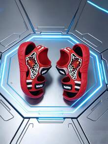 New Boys' Sports Sandals With Anti-Collision Toe, Hook And Loop Design, Spider Decoration, Suitable For School And Home Wear - Red - View 2