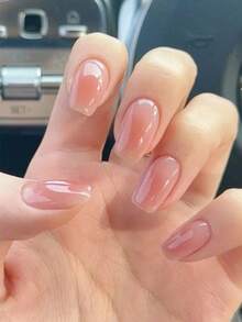Short Coffin Elegant Simple Gradient Blush Jelly Pink Nail Set Press-On Nails For Women And Girls - Dusty Pink - View 6