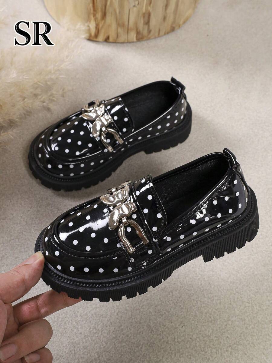 1 Pair Cute Metal Bow Decor Girls' Loafers, Fashionable Versatile Slip-On Shoes, Suitable For School Activities, Campus Essential