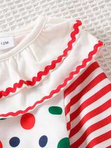 1pc Baby Girl Cute Multi-Color Polka Dot Long Sleeve Jumpsuit With Hat, Thin For Spring And Autumn - Red and White - View 4