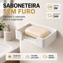 Saboneteira Parede Com Dreno Fita 3M Sem Furar Banheiro Cozinha Lavanderia - branco - Visão 4