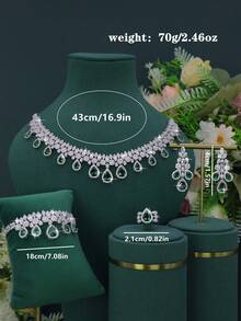 5pcs Handmade Inlaid Green Cubic Zirconia Luxury Elegant Series Water Drop Tassel Design Necklace Bracelet Earrings Ring Set Suitable For Women Daily Wear Wedding Party (Gift Box Packaging) - Water Droplet Design Set - View 3
