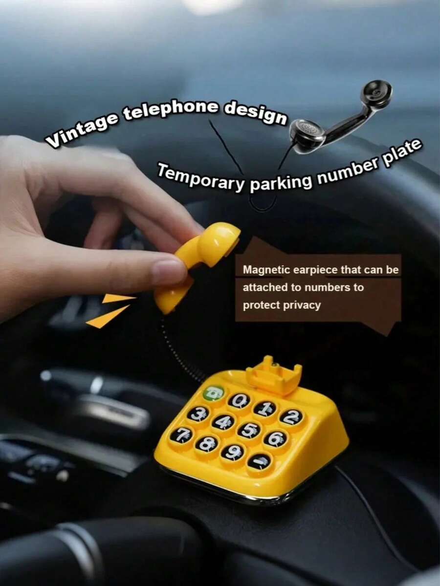 Rambu Parkir Mobil Berbentuk Telepon Klasik, Plat Nomor Parkir Sementara yang Dapat Disesuaikan, Dekorasi Interior Mobil Mini Berbentuk Telepon Rumah Retro, Dekorasi Interior Mobil Universal - A - View 1