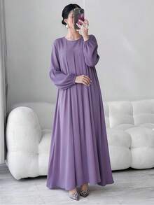 Vintage Stitch Embroidered Muslim Abaya Set, Relaxed Fit Long Cover Up With Coordinated Headscarf For Middle East Formal Casual Occasions - Multicolor - View 1