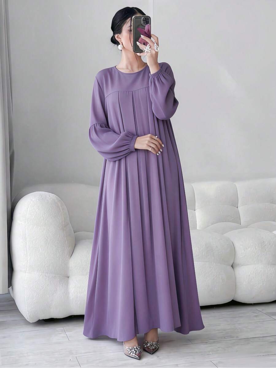 Vintage Stitch Embroidered Muslim Abaya Set, Relaxed Fit Long Cover Up With Coordinated Headscarf For Middle East Formal Casual Occasions - Multicolor - View 1