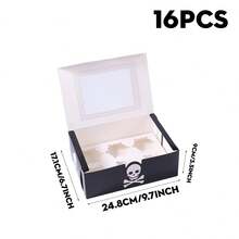 3/6/10/14/16pcs Cake Boxes With Transparent Window, Black Rectangular Baking Boxes, Skull And Crossbones Design, Foldable Storage Boxes, Suitable For Halloween Party, Birthday, Celebration, Dessert Packaging, Party Supplies - Multicolor - View 7