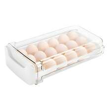 Clear Stackable Egg Holder Storage Container – Fridge Drawer Box & Kitchen Egg Basket Organiser - White - View 11