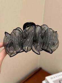 1件裝女款水鑽網紗蝴蝶結髮夾，優雅時尚抓夾，適合日常使用（髮抓 13cm-15cm） - 彩色 - 查看 6