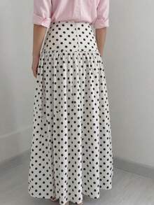 Polka Dot Elegant Knit Fabric Skirt For Evening Date, Holiday, Vacation, Daily Wear, Street Style, Spring, Autumn, Winter - White - View 4