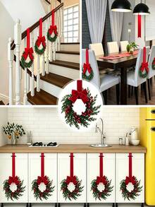 2pcs/1pc Christmas Wreath With Ribbon, 26cm/10.24in, Suitable For Kitchen Cabinets, Windows, Walls, Front Door Decoration, Small Christmas Wreath - Compact Christmas Wreath, Suitable For Indoor Use, Fireplace, Windows, Farmhouse Interior Home Decor - Multicolor - View 7