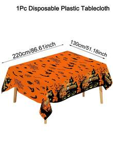1pc Orange Halloween Table Cover 220x130cm Scary Haunted House Disposable Table Cloth Halloween Table Decor Trick Or Treat Halloween Party Supplies - Multicolor - View 3