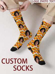 1 Pair Customizable Men's Mid-Calf Socks With Personalized Face Pattern, Any Face Can Be Printed On Socks, Personalized Photo Socks, Fun Custom Image Mid-Calf Socks, Suitable For Valentine's Day, Birthday, Gift Giving, Thanksgiving And Other Occasions, Personalized Customization - Multicolor - View 2