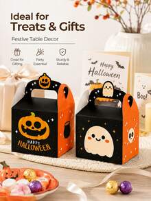 12 Halloween Candy Boxes, Reusable Handheld Gift Boxes, Pumpkin Ghost Skull Pattern, Cute Spooky Style Treat Containers, Suitable For Halloween Trick Or Treating, Halloween Party Favors, Candy And Cookie Packaging - Multicolor - View 2