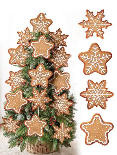 8/4/1pc Christmas Indoor Tree Insert Decor, Large Gingerbread Man Cookie Snowflake Christmas Hanging Ornament, Cute Brown Gingerbread Tree Insert Ornament, Christmas Tree Top Decoration, Home Office Holiday Party Decor, Outdoor Decoration