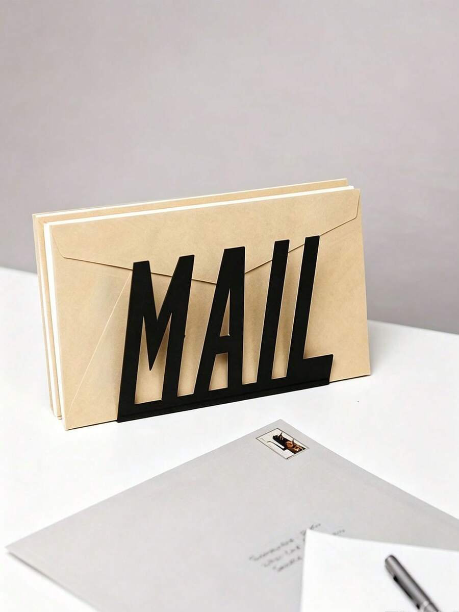 Modern Minimalist Black Metal Hollow Mail Letter Organizer, Desktop Mail Sorting File Organizer, Office Envelope Document Storage, Simple Decorative - Multicolor - View 1