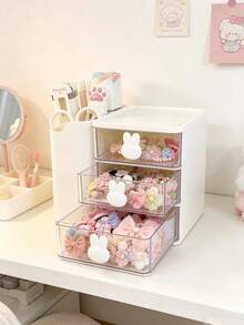 1pc Baby Hair Accessories Storage Box, Cute Rabbit-Shaped Handle, 3 Compartments, Girl's Room Decor, Baby Girl Supplies, Newborn Essentials - Multicolor - View 4