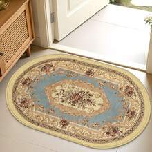 1pc Oval Flannel Door Mat, Soft Comfortable Absorbent Non-Slip Machine Washable With Anti-Slip Backing, European Floral Scroll Pattern Design, Suitable For Entrance, Living Room, Bedroom, Kitchen, Bathroom, Patio, Hallway, Laundry Room, Multi-Functional Home Floor Mat Holiday Decor Carpet - Multicolor - View 4