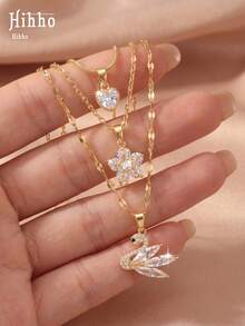 Hihho 3pcs/Set Gentle Style Women's Jewelry Suitable For Daily Commute, Date, Shopping, Banquet Wear - Necklace Set - View 1