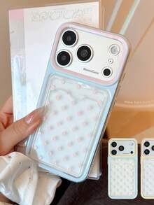 Casing Ponsel dengan Tempat Kartu Motif Polkadot Transparan Warna Kontras, Kompatibel dengan iPhone 18 Pro Max, 17, 16, 15, Perlindungan Penuh, Gaya Segar - Baby Blue - View 1