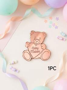 1/3pcs Custom Text Teddy Bear Mirror Acrylic Charm Tag, Engraved Name Mirror Label, Cute Bear‑Heart Shape Ornament For Gift Wrapping Table Place Decor - Multicolor - View 9