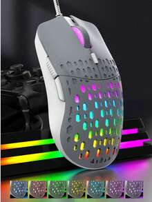 Wired RGB Colorful Glowing Hollow Gaming Mouse For Computer - White Gray - View 4
