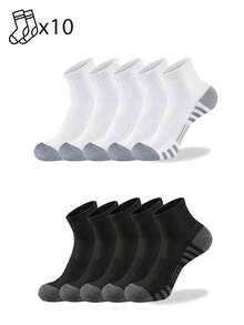 1/5/10/20 Pairs Men's Mid-Calf Socks, Grey Base With Striped Design, Comfortable Sports Socks, Simple Casual Socks - Multicolor - View 7