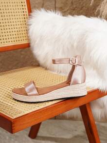 Women's Wedge Platform Sandals, Thick Sole Sandals, Straw Rope, Suitable For All Seasons, Vacation, Party, Casual, Beach - Gold - View 8