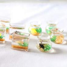 Exquisite Mini Dollhouse Fish Tank - 1:12 Dollhouse Mini Fish Tank Realistic Aquarium Home Decor, Dollhouse Accessories, Perfect For Garden Decoration And Desktop Display, Ideal Gift - Black Fish Square Fish Tank - View 1