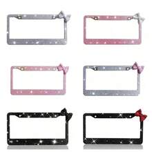 Rhinestone License Plate Frame With Bow – Bling Crystal Car Tag Holder For US Standard Plates, Includes Screws & Caps, Girly Auto Accessory - A - View 4