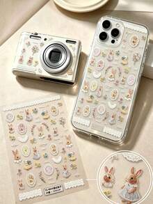 1pc Fresh Mori Style Floral & Animal Print Decorative Sticker, Pastoral Small Animal & Flower Gift Box Candy Bow Pattern, Waterproof & Moisture-Resistant, Soft Adhesive Backing Without Residue, Variety Of Patterns, Suitable For Decorating Cameras, Earphone Cases, Water Bottles And Other Personal Items - Bunny Series - View 3