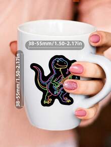 50Pcs Brilliant Neon Outline Dinosaur Pp Stickers, Cartoon Patterns Of T‑Rex And Triceratops In Various Poses And Patterns, Suitable For Luggage, Helmet, Guitar, Scrapbook, Water Bottle - Multicolor - View 6