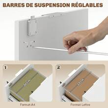 HOMCOM Caisson de bureau, meuble de rangement 2 tiroirs 2 barres de suspension dossier suspendu, verrouillable 2 clés, 4 roulettes 42x40x60 cm blanc - Blanc - Voir 6