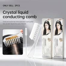 2pcs Hair Root Essence Applicator Comb, Transparent Crystal Liquid Dispensing Massage Comb, Portable Scalp Oil Application Tool, Unisex, No Essential Oil Included, With Liquid Tube - Clear - View 1