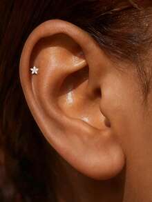 1pc 925 Sterling Silver Classic Flower CZ Zirconia Nose Stud, Hypoallergenic Nose Piercing Jewelry, Nose Ring, Unisex, Suitable For Daily Wear And Gift - Gold - View 6