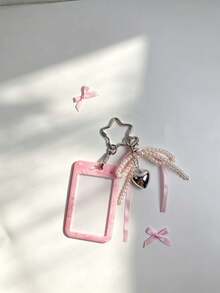 1pc Gentle Style Butterfly Card Holder 3-Piece Set Pink Heart Butterfly | Blue Star White Butterfly | Pink Gradient Butterfly Student Campus Access Card Protective Cover With Pearl Ribbon Heart Star Pendant, Suitable For Bus Card, ID Card, Work Badge, Student ID, Exhibition Pass, Event Party ID Card - Rectangle - View 3