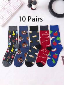 1/5/10 Pairs Men's Mid-Calf Socks, Fun Fruit Apple Cartoon Unisex Sports Style Long Socks, Crazy Happy Socks - Multicolor - View 18