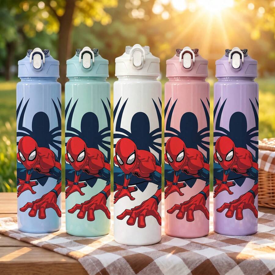 1pc Cute Cartoon Water Bottle, Leak-Proof Plastic Sports Water Bottle, Adorable Personalized Gift, Suitable For Outdoor Hiking, Back To School Season Thoughtful Gift For Friends, Holiday Gift Choice, Also Applicable For School Or Office Use, Excellent Gift Option. - Multicolor - View 1